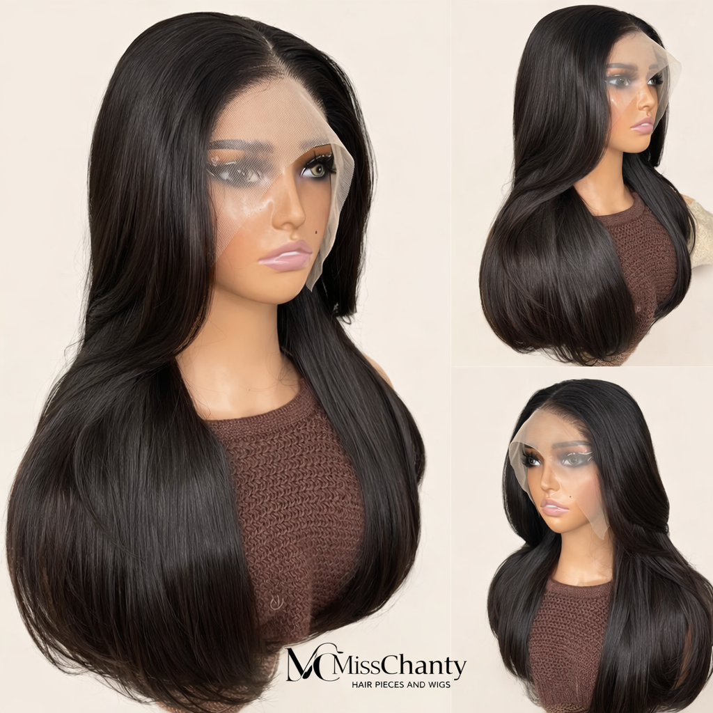 Luxe Lace Front Wig – Natuurlijk Steil Zwart