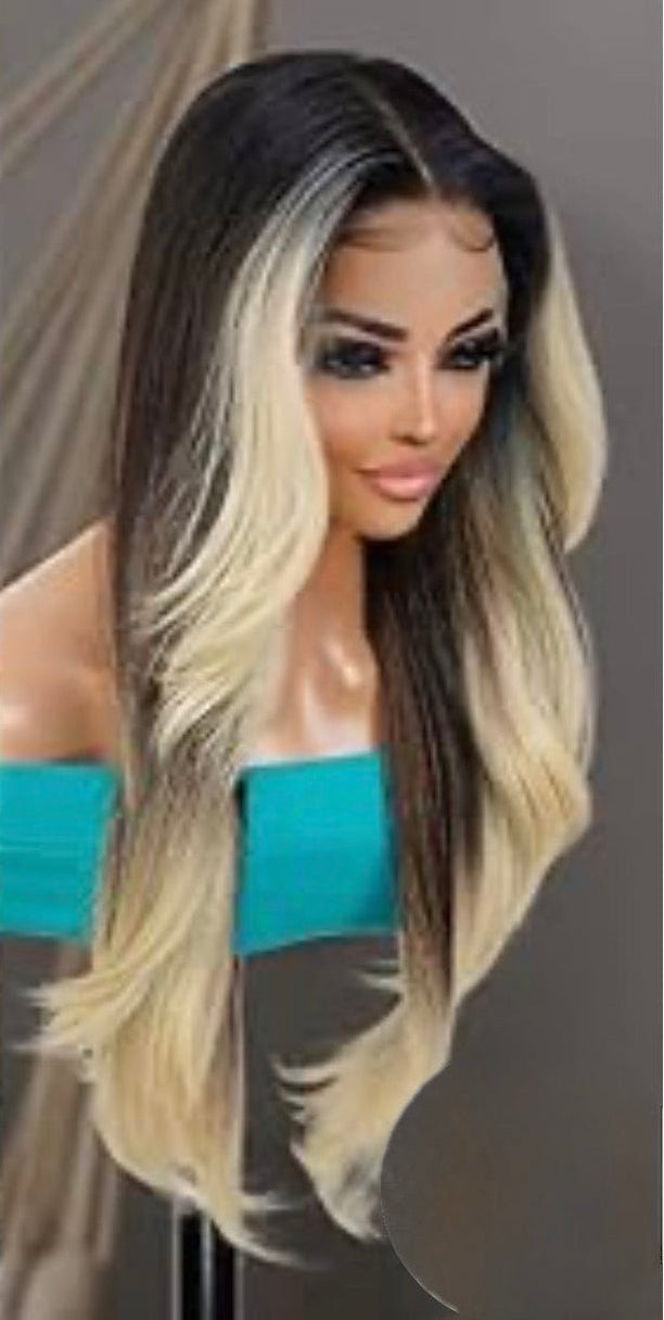The Stylist Blonde Balayage Ombre Blonde Lace Front Pruik – Donkere Aanzet met Zachte Blonde Lengtes