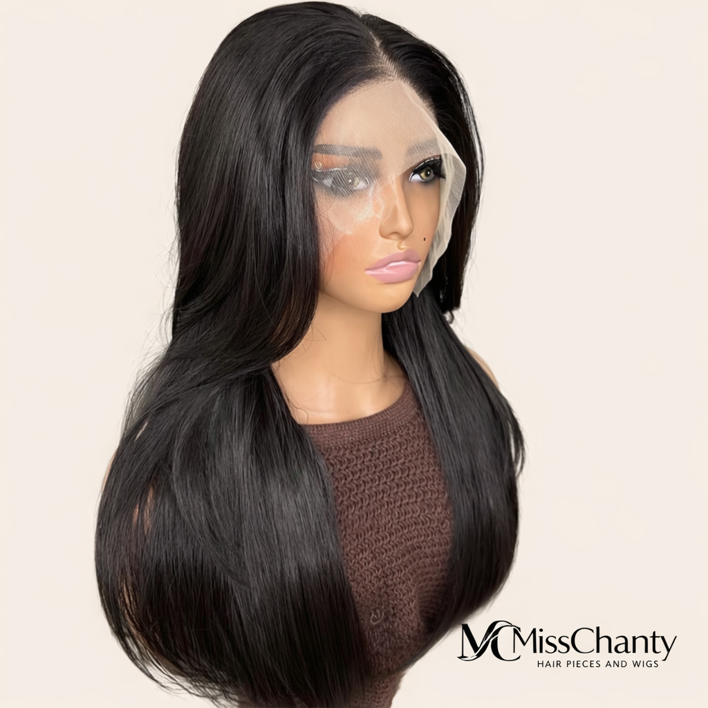 Luxe Lace Front Wig – Natuurlijk Steil Zwart