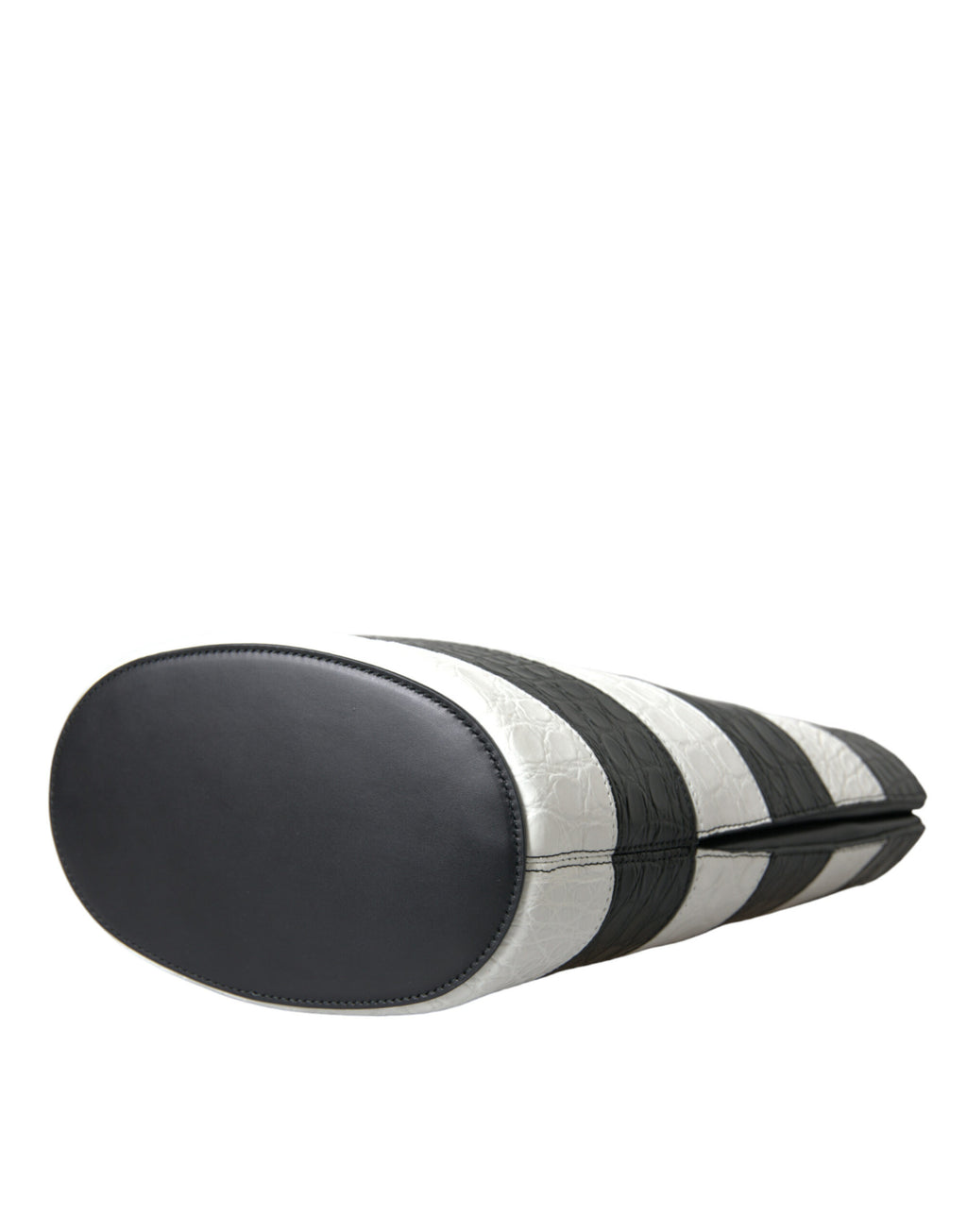 Balenciaga Black White Striped Exotic Skin Leather Maxi Bucket Tote Bag