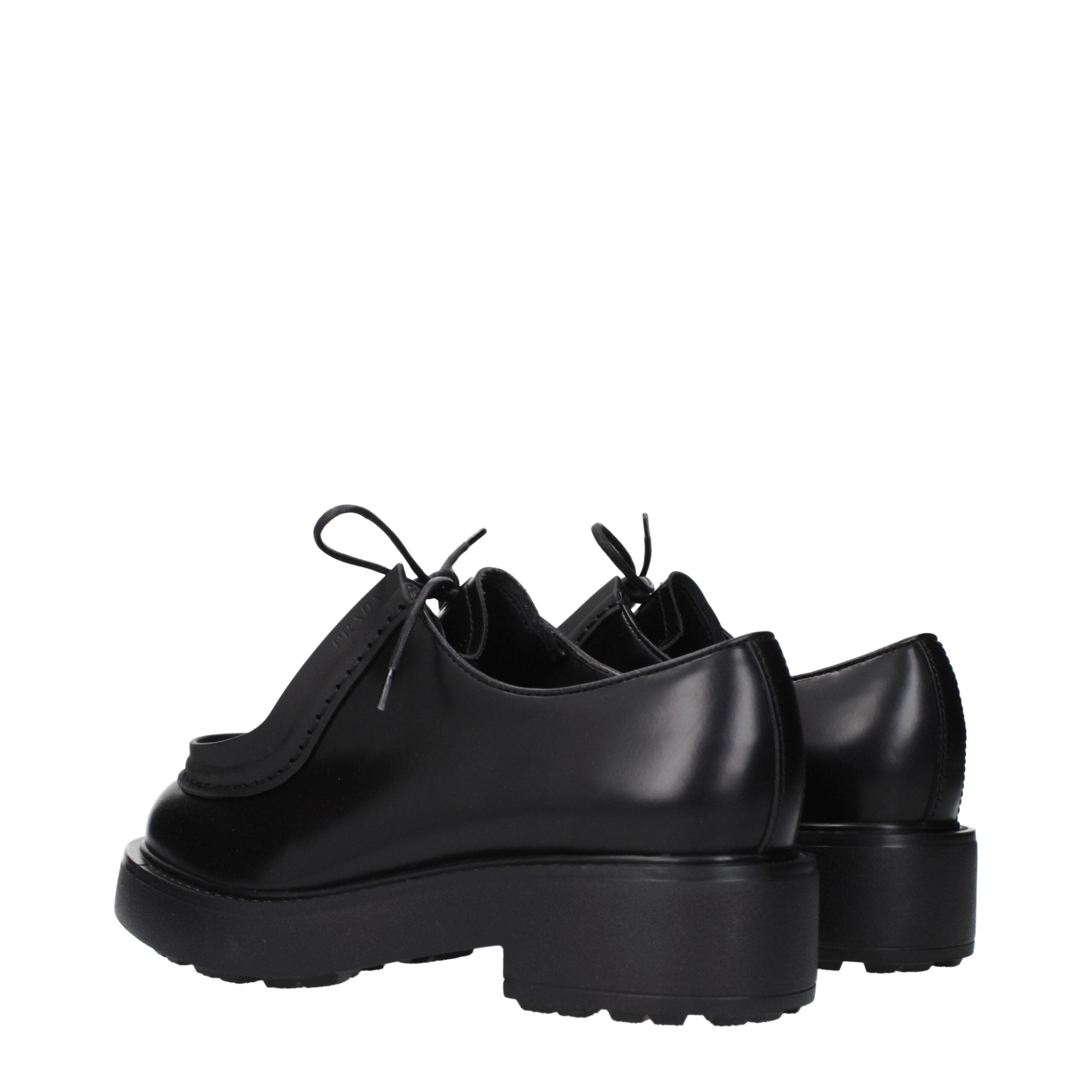Prada Black Leather Oxfords And Derbies