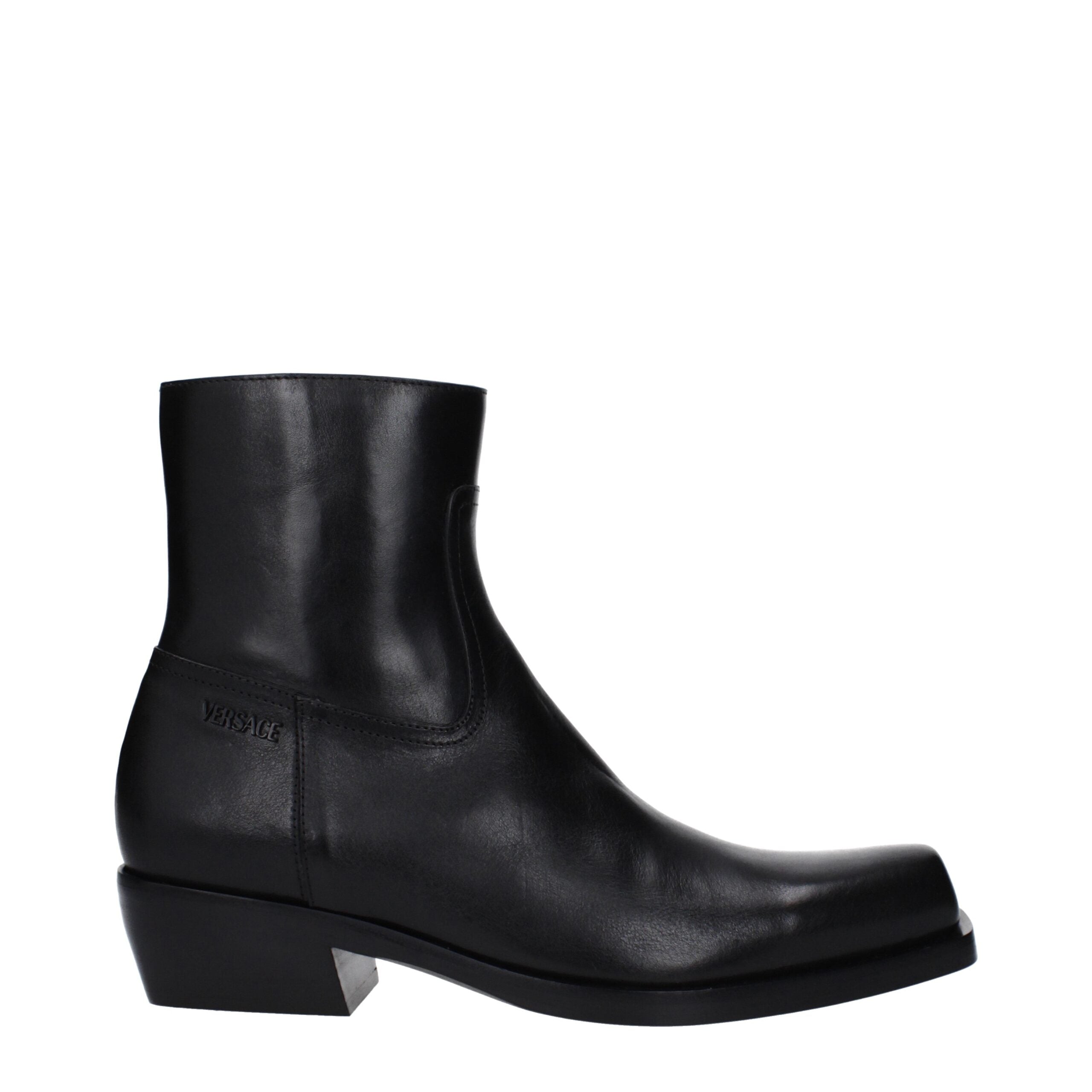 Versace Black Leather Ankle Boots
