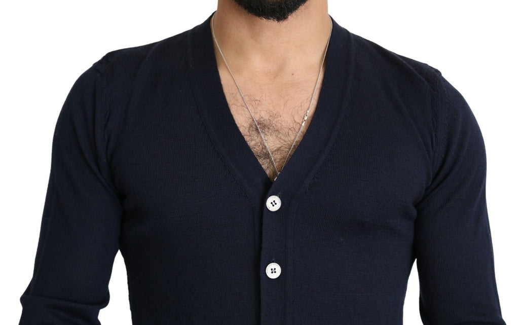 Karl Lagerfeld Wool Blue Full Button Cardigan Mens Top Sweater