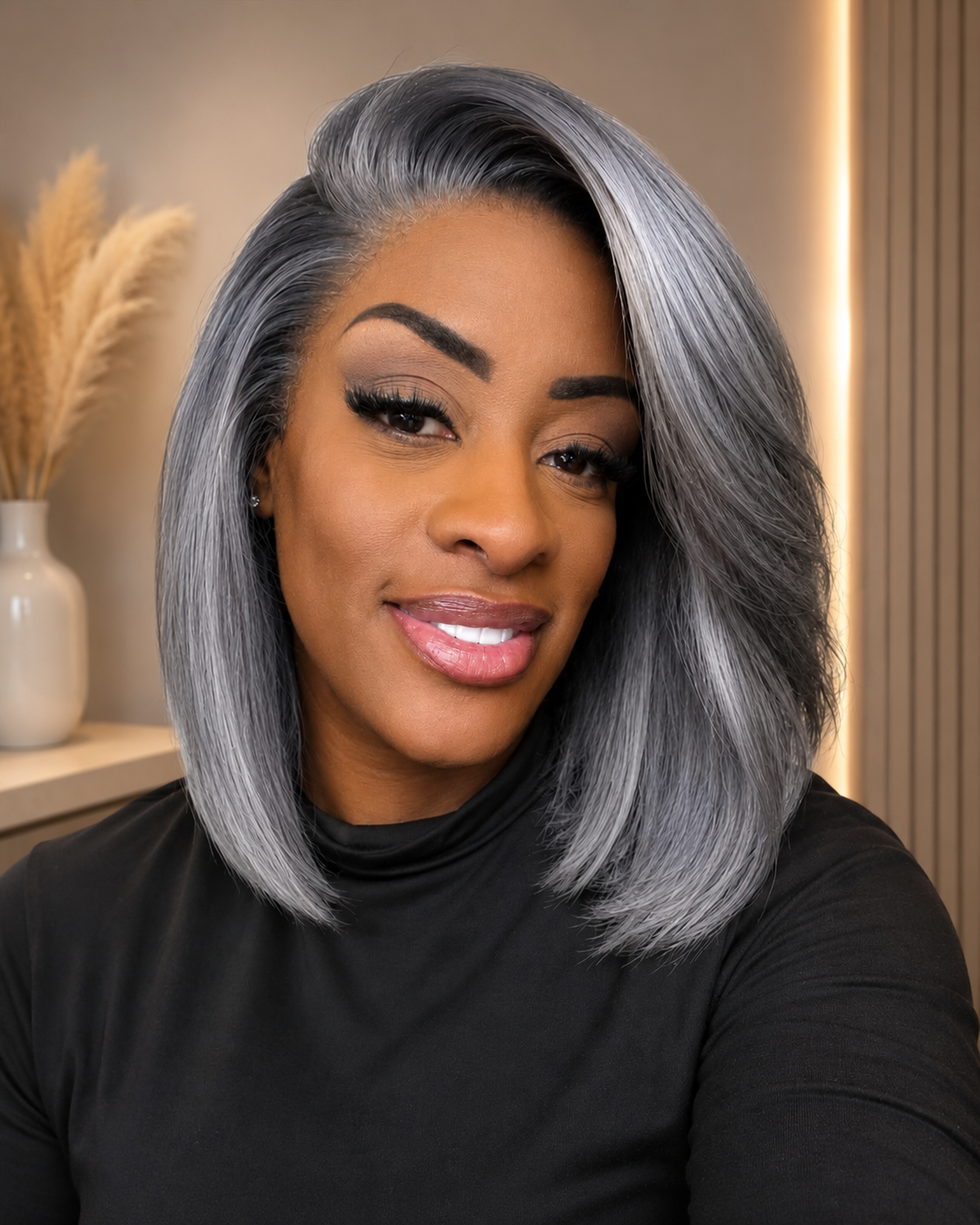 Silver Ash Bob Lace Wig – Zilvergrijze Bob met Side Part | Raw Donor Hair (12 inch)