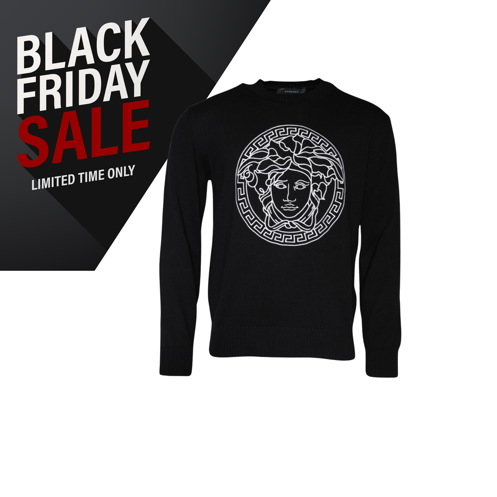 Versace Black Medusa Embroidery Crew Neck Pullover Sweater
