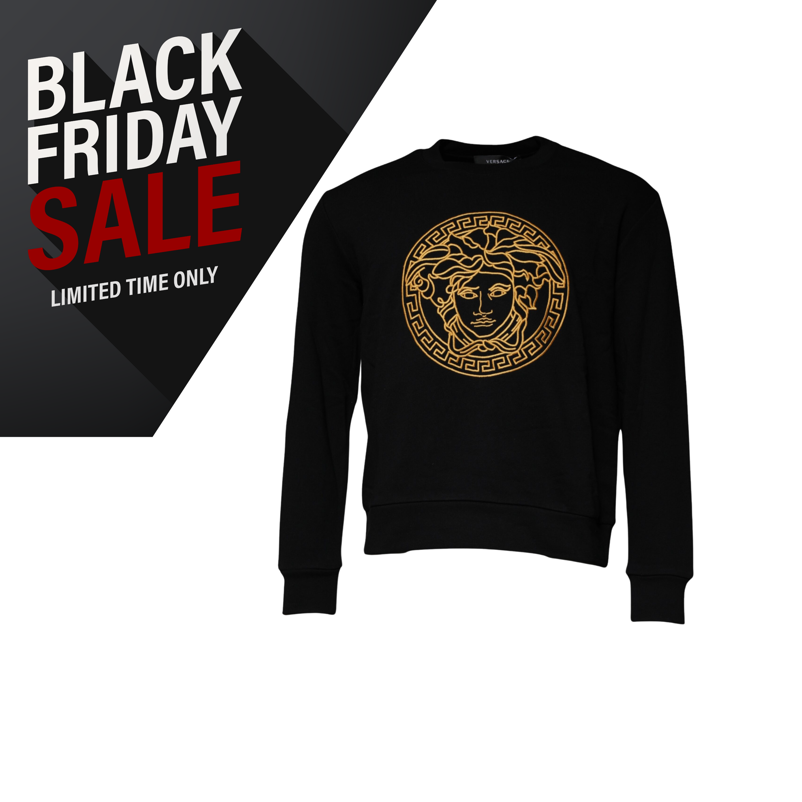 Versace Black Medusa Embroidery Crew Neck Pullover Sweater