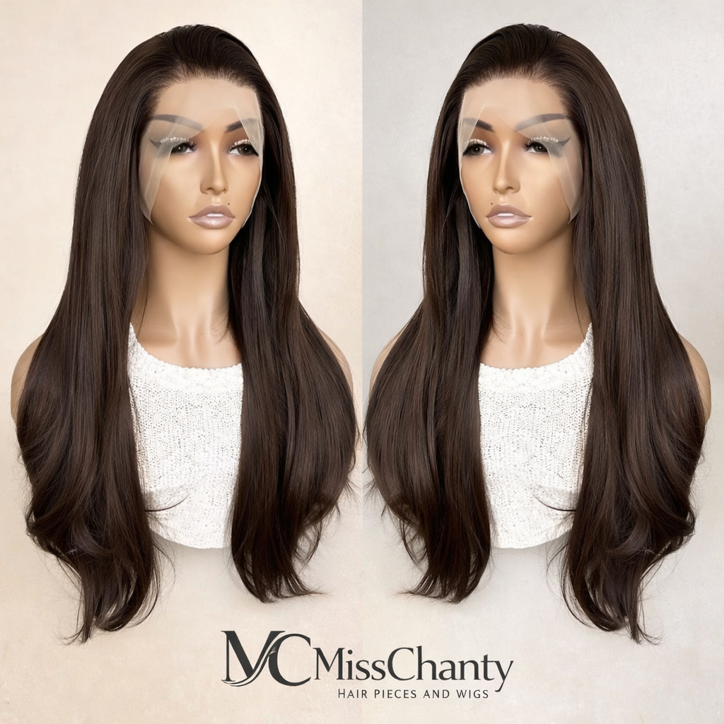 Luxe Lace Front Pruik – Natuurlijk Steil | Donkerbruin