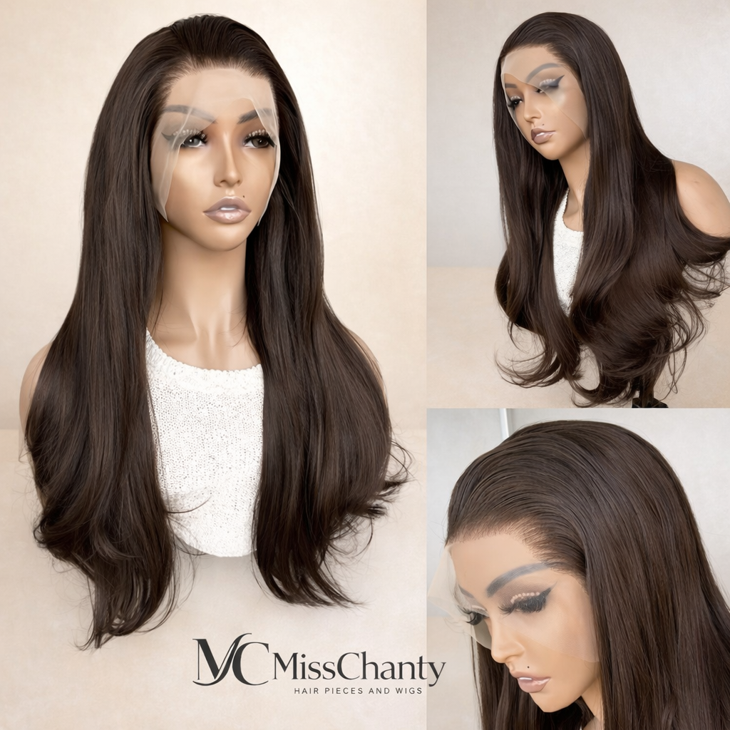 Luxe Lace Front Pruik – Natuurlijk Steil | Donkerbruin