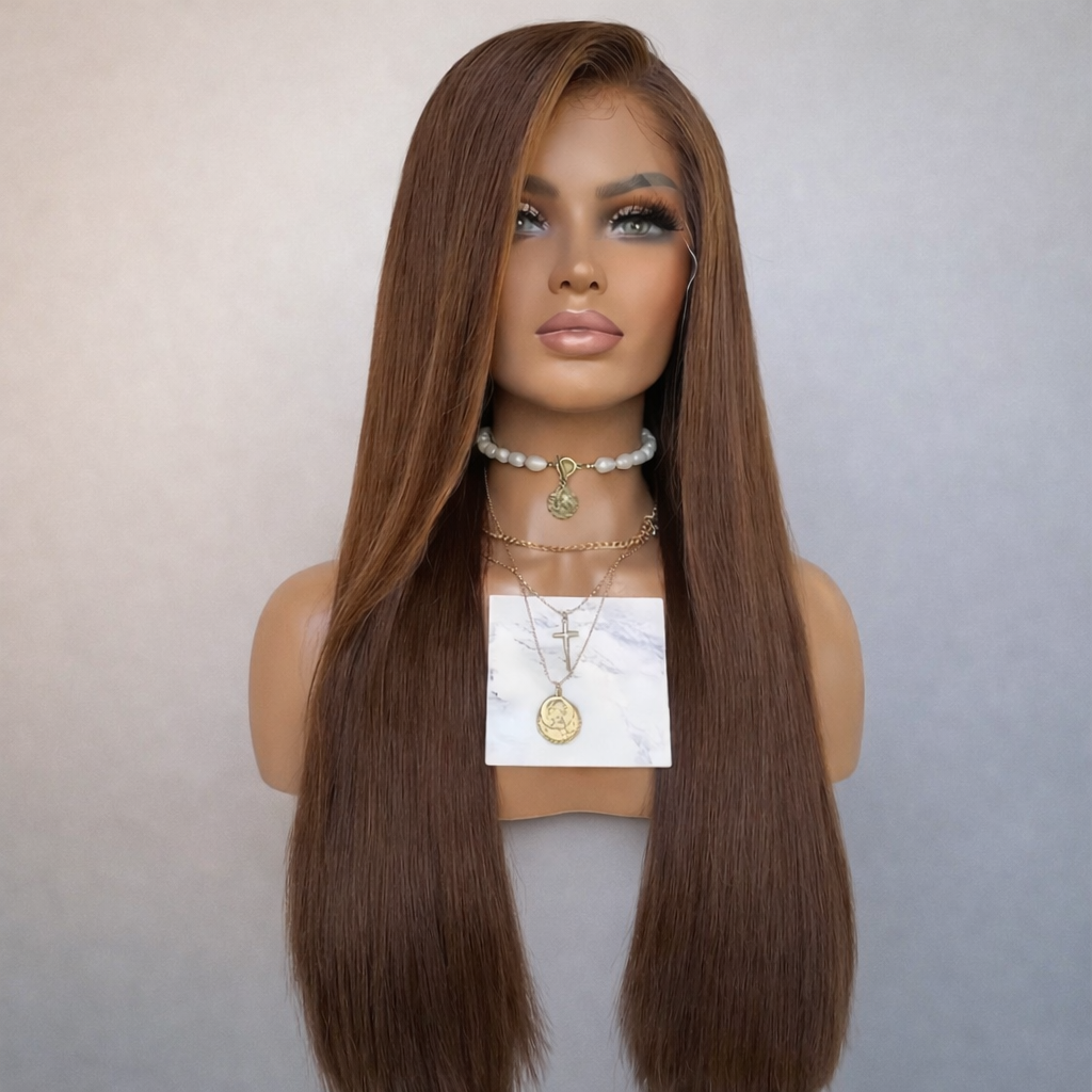 Luxe Straight Lace Front Pruik – Warm Brown
